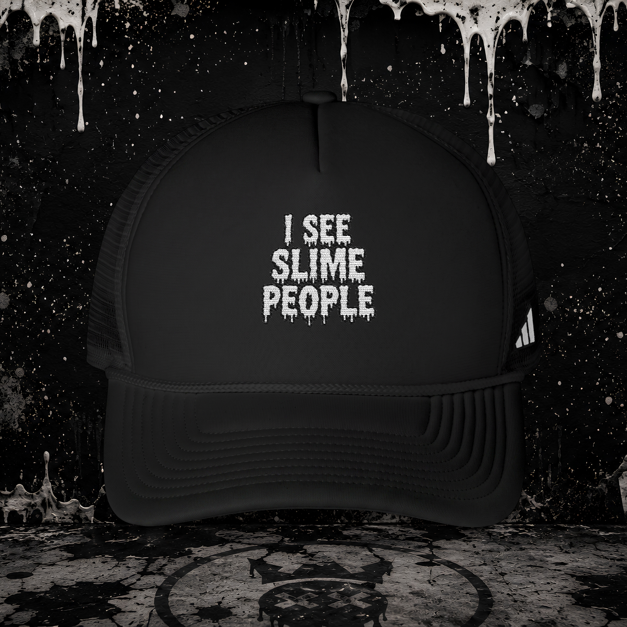 ADIDAS "I SEE SLIME PEOPLE" TRUCKER HAT