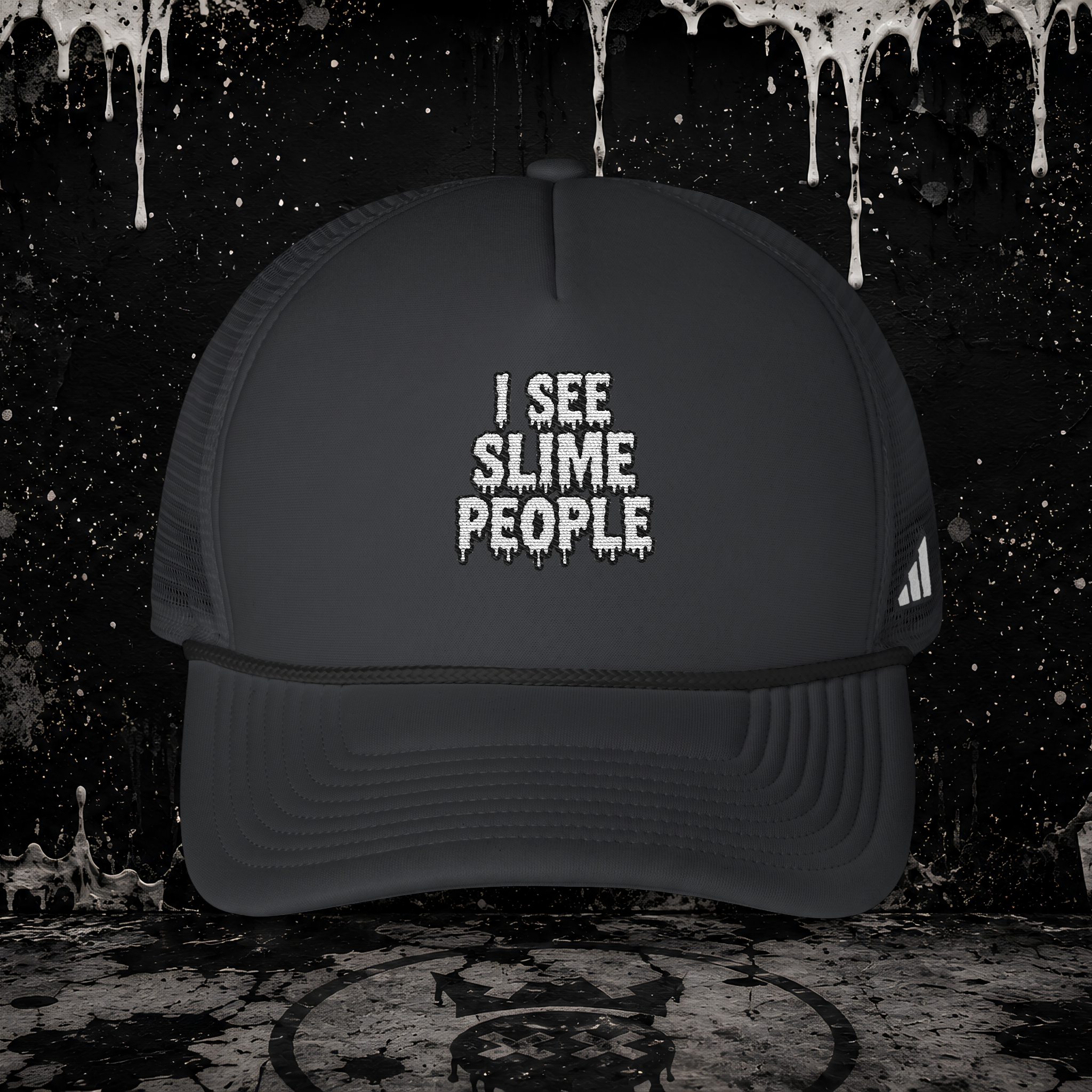 ADIDAS "I SEE SLIME PEOPLE" TRUCKER HAT