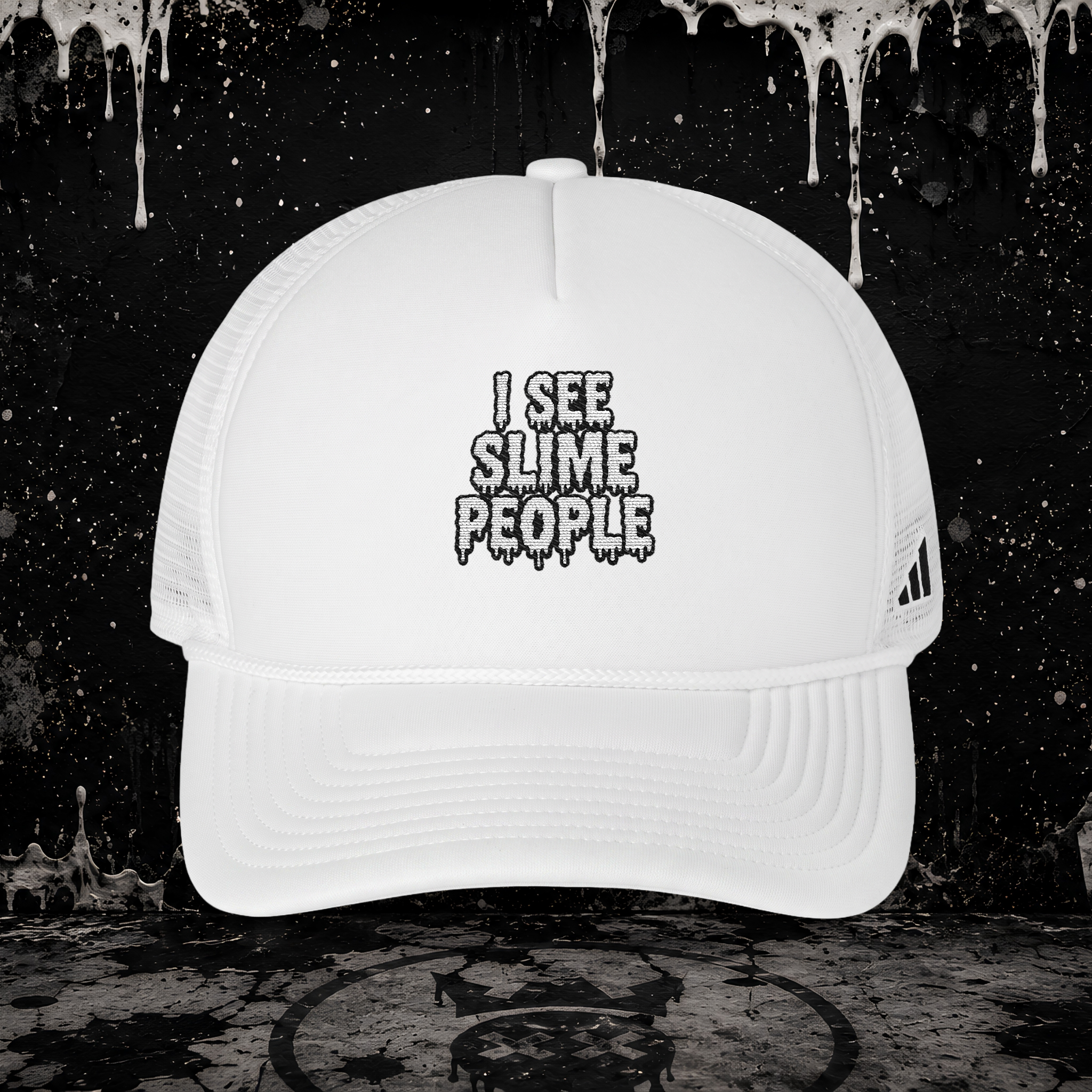 ADIDAS "I SEE SLIME PEOPLE" TRUCKER HAT